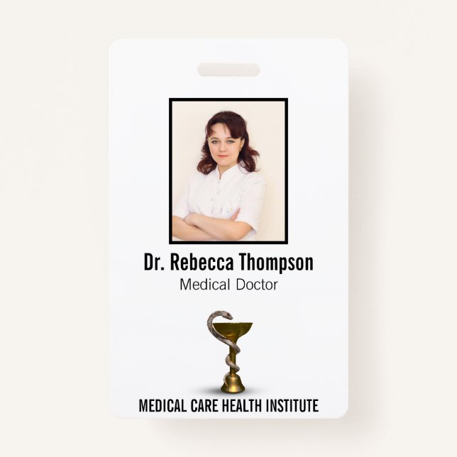 Bronze Snake Bowl Medical Hygieia White Photo ID ID Badge (Front)