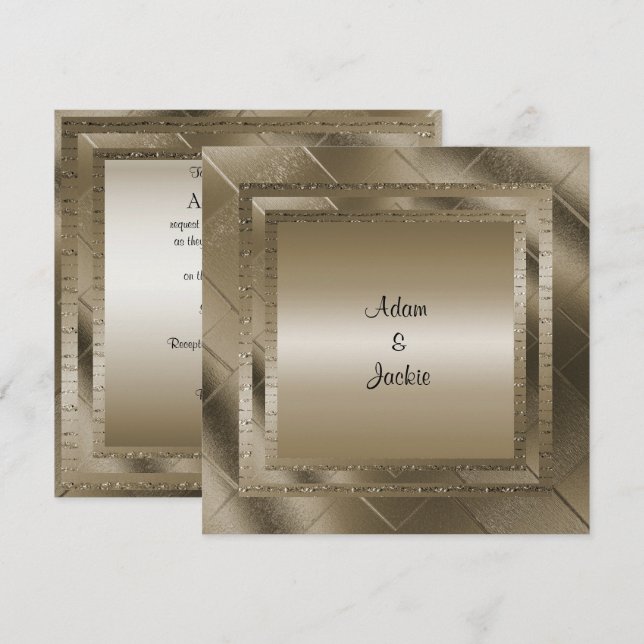 BRONZE SPARKLE LAYERED ELEGANT WEDDING INVITATION (Front/Back)