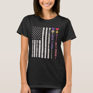 Bronze Star Purple Heart Medal Award Us Flag Veter T-Shirt