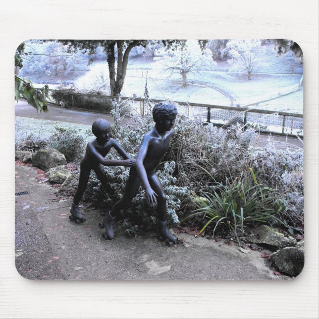 Bronze statue of children skating mouse mat (Front)