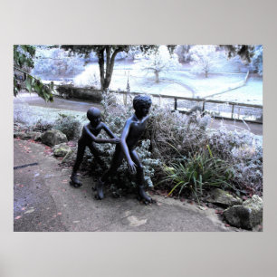 Bronze statue of children skating poster