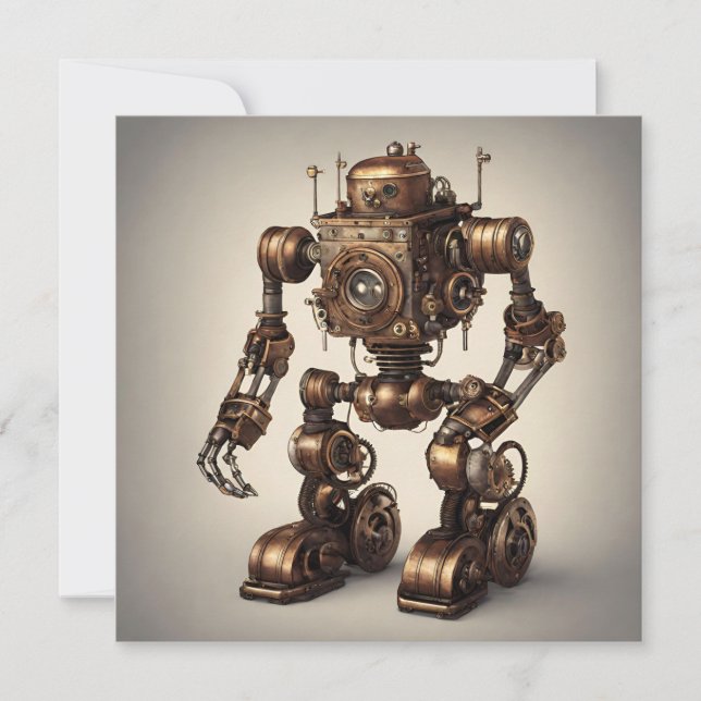 Bronze Steampunk Robot Sculpture Invitation (Front)