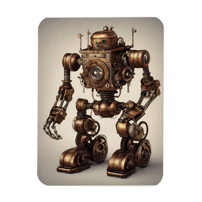 Bronze Steampunk Robot Sculpture Magnet (Vertical)