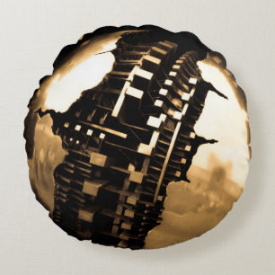 Bronze Steampunk Sculpture Round Cushion
