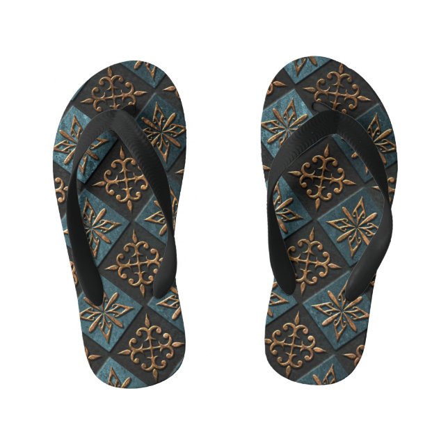 Bronze texture with carving pattern. kid's flip flops (Footbed)