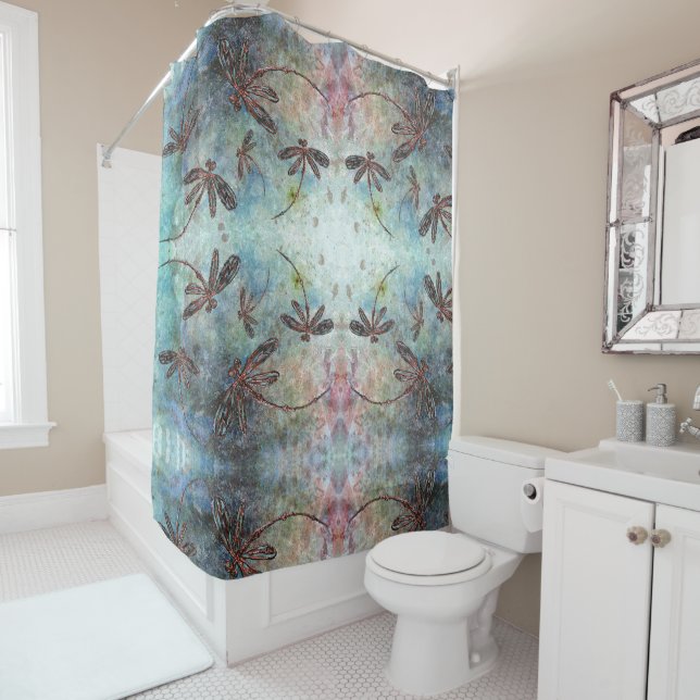 Bronze Tipped Dragonflies Magical Sky Shower Curtain (In Situ)