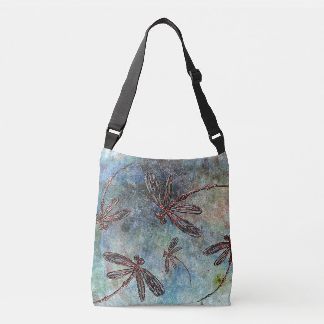 Bronze Tipped Dragonflies on Starry Sky Crossbody Bag (Front)