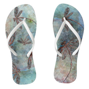 Bronze Tipped Dragonflies Starry Sky Flip Flops