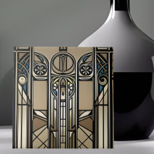 Bronze Tone and Blue Art Deco Geometric