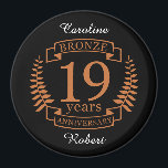 Bronze traditional wedding anniversary 19 years magnet<br><div class="desc">A design to celebrate 19 years of marriage. This design has a bronze coloured laurel design on a black background. Bronze is the traditional gift for this occasion. The text reads bronze 19 years anniversary. A romantic design to celebrate your 19th year of marriage. If you would like any help...</div>
