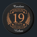 Bronze traditional wedding anniversary 19 years magnet<br><div class="desc">A design to celebrate 19 years of marriage. This design has a bronze coloured laurel design on a black background. Bronze is the traditional gift for this occasion. The text reads bronze 19 years anniversary. A romantic design to celebrate your 19th year of marriage. If you would like any help...</div>