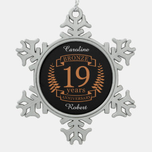 Bronze traditional wedding anniversary 19 years snowflake pewter christmas ornament