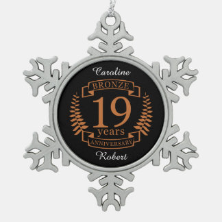 Bronze traditional wedding anniversary 19 years snowflake pewter christmas ornament