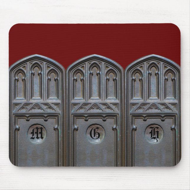 Bronze Tudor Gothic Arch Custom Monogram Mouse Mat (Front)