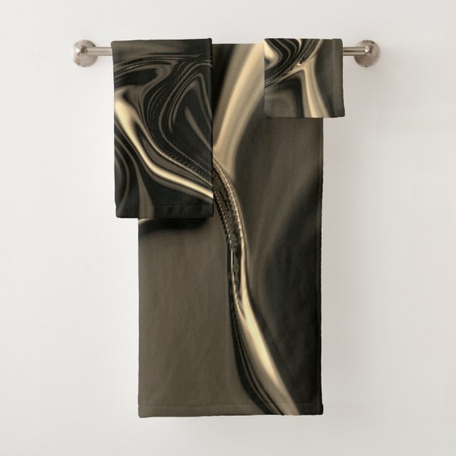 Bronze undulations on brownish beige background bath towel set (Insitu)