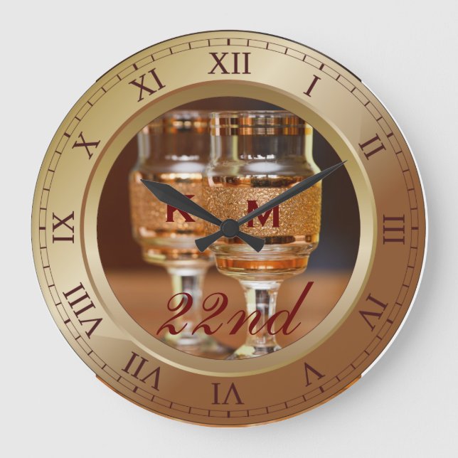 Bronze Wedding Anniversary Copper Gold Brown Photo Large Clock (Front)