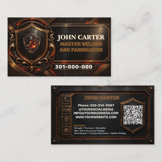 Bronze Welding Metalwork Custom Logo QR Code   Business Card (Front/Back)