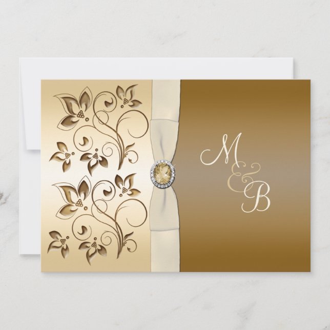 Bronze with Ivory Ribbon Monogrammed Invitation (Front)