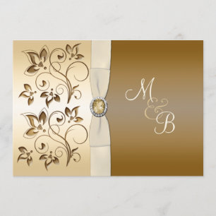 Bronze with Ivory Ribbon Monogrammed Invitation