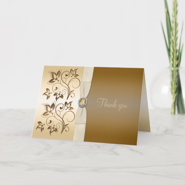 Bronze with Ivory Ribbon Thank You Card (Front)