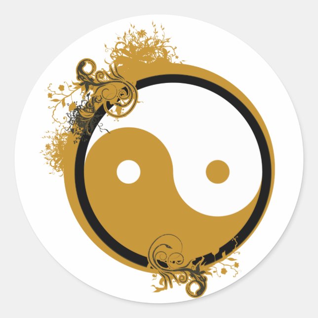 Bronze Yin Yang Classic Round Sticker (Front)