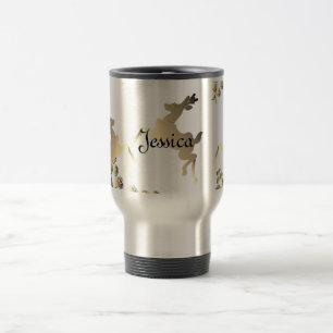 Bronzy Reindeer and Snowflakes Name Travel Mug