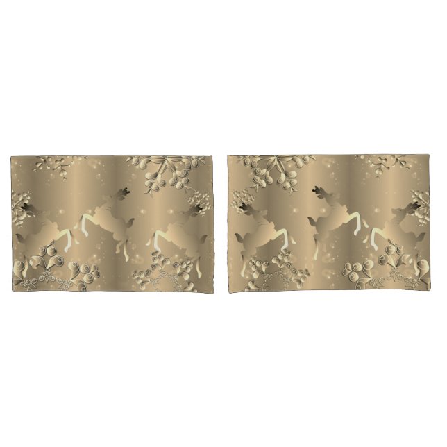 Bronzy Reindeer and Snowflakes Pillowcase (Front-Set)