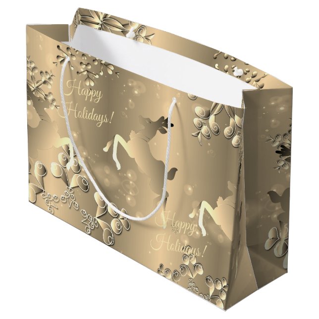 Bronzy Reindeer and Snowflakes Your Greeting Large Gift Bag (Back Angled)