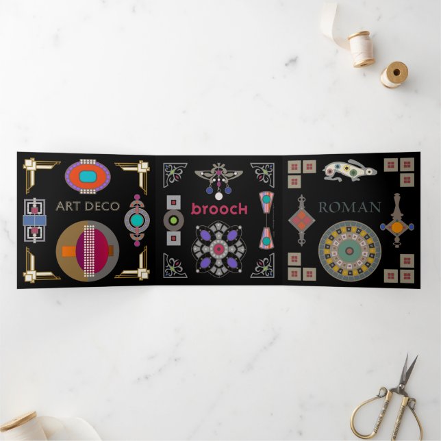 Brooch Black Background Trifold Card (Inside)