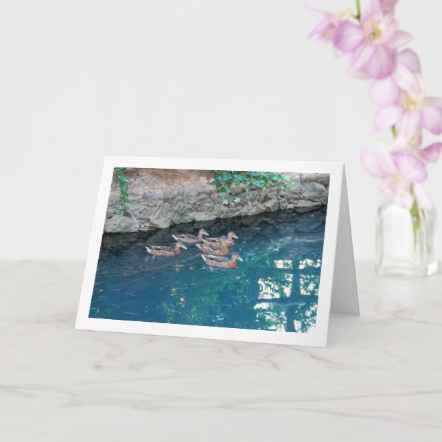 Brood of Ducks in Majestic Blue Water Card (Orchid)