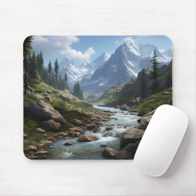 Brook in Mountains Mouse Mat (With Mouse)