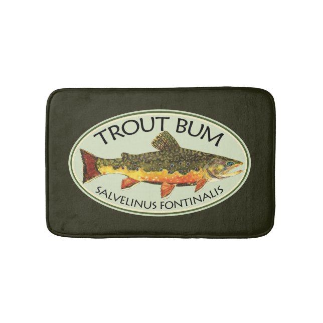Brook Trout Bum Humourous Fly Fishing Bath Mat (Front)