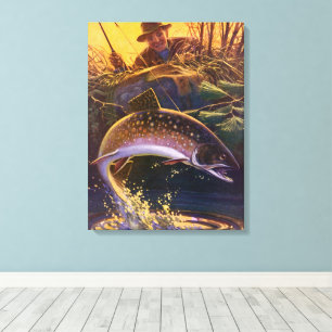Brook Trout Fish Fisherman, Vintage Sports Fishing Canvas Print