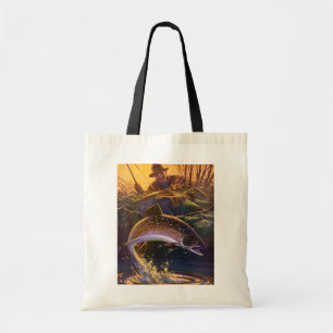 Brook Trout Fish Fisherman, Vintage Sports Fishing Tote Bag