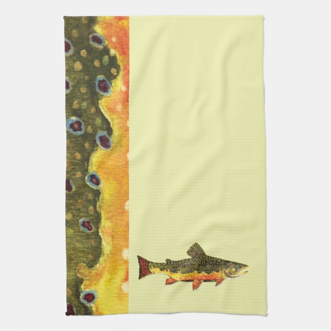 Brook Trout Fish Painting Tea Towel (Vertical)