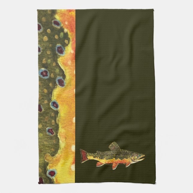 Brook Trout Fish Painting Tea Towel (Vertical)