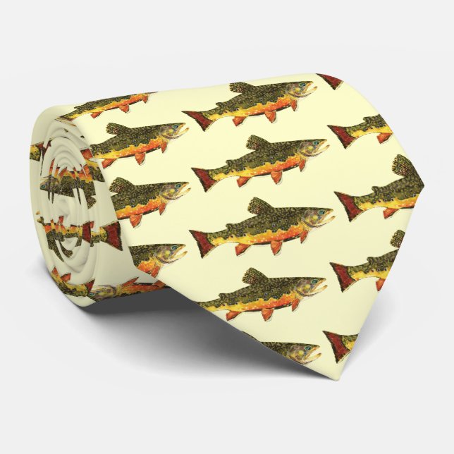 Brook Trout Fish Painting Tie (Rolled)