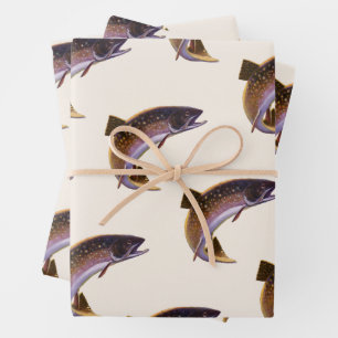 Brook Trout Fish, Vintage Sports Fishing Fisherman Wrapping Paper Sheet
