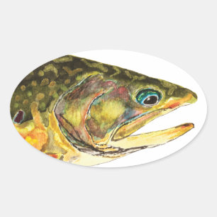 Brook Trout Fisherman Oval Sticker
