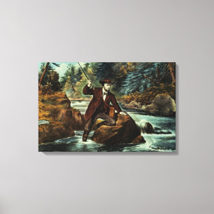Brook Trout Fishing - An Anxious Moment, 1862 Canvas Print