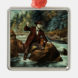Brook Trout Fishing - An Anxious Moment, 1862 Metal Tree Decoration