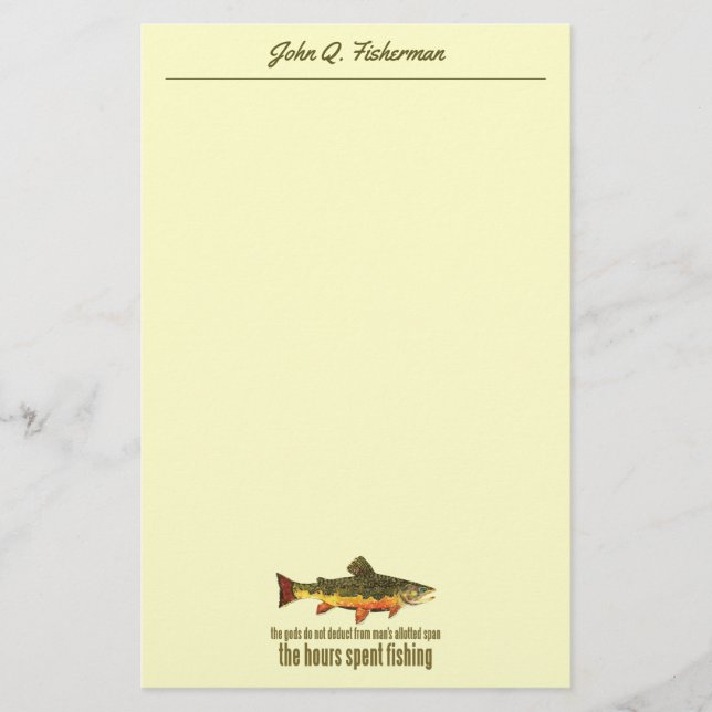 Brook Trout Fly Fisherman Angling Saying Stationery (Front)