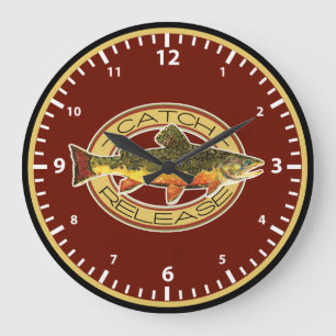 Brook Trout Fly Fishing Catch and Release Angler's Large Clock