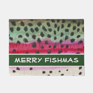 Brook Trout Fly Fishing Christmas Welcome Doormat