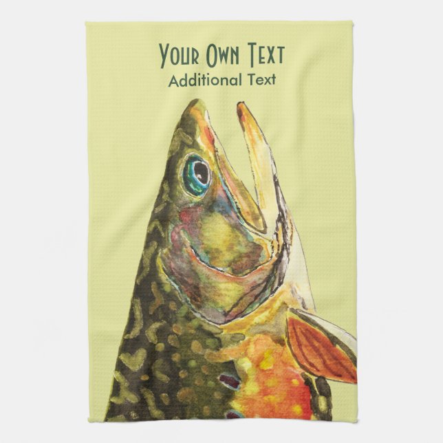 Brook Trout Fly Fishing, Ichthyology Tea Towel (Vertical)