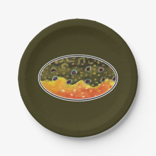 Brook Trout Fly Fishing Paper Plate