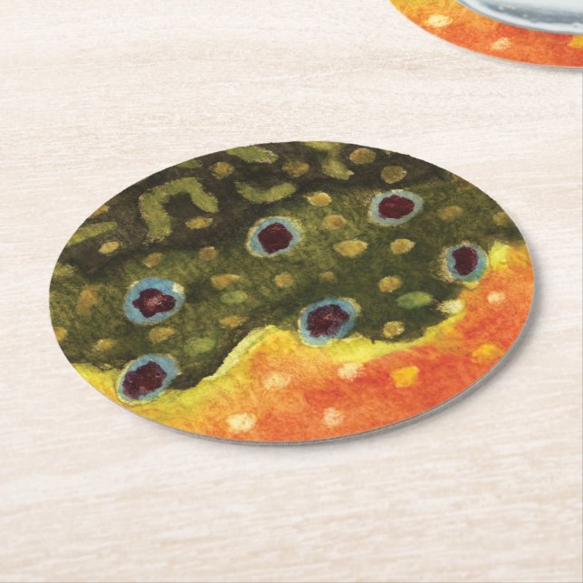 Brook Trout Fly Fishing Round Paper Coaster (Angled)