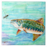Brook Trout Large Ceramic Tile<br><div class="desc">Mixed media... watercolor pencil,  gel pens,  liner pens,  Prismacolor markers. Copyright Linda Ginn</div>