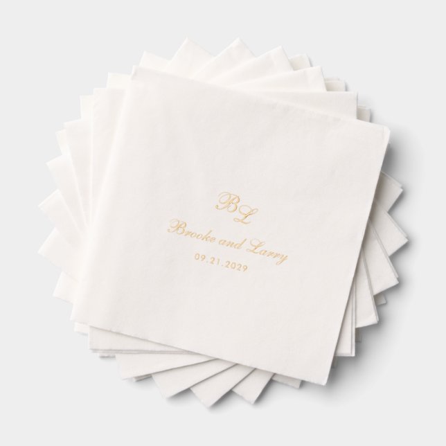 Brooke Classic Script Monogram Elegant Wedding Foil Napkins (Insitu (Stacked))
