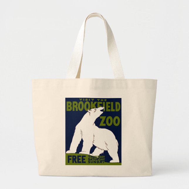 Brookfield Zoo, Federal Art Program Poster 1936 Large Tote Bag (Front)